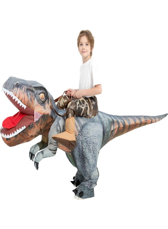 One Casa Inflatable T Rex Costume Kids,Blow Up Dinosaur Suit,Ride On Halloween Costumes for Boys Girls (4-6YRS) - Image 5